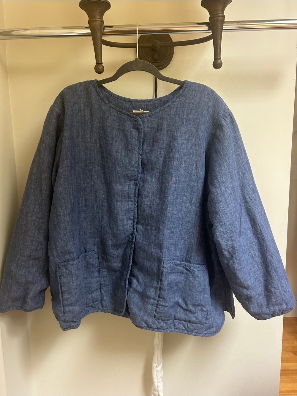 Eileen Fisher Denim-Blue Linen Relaxed Jacket - Picture 2 of 4